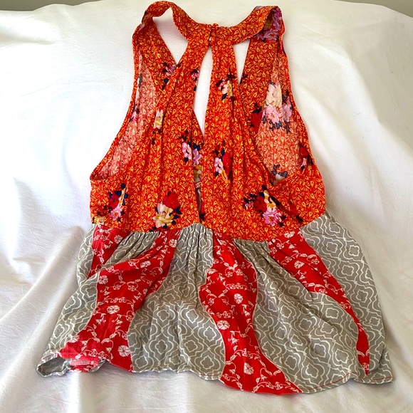 Free People sleeveless blouse, multicolor orange, coral and gray. - Picture 2 of 2